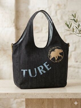 Hunting world denim tote bag